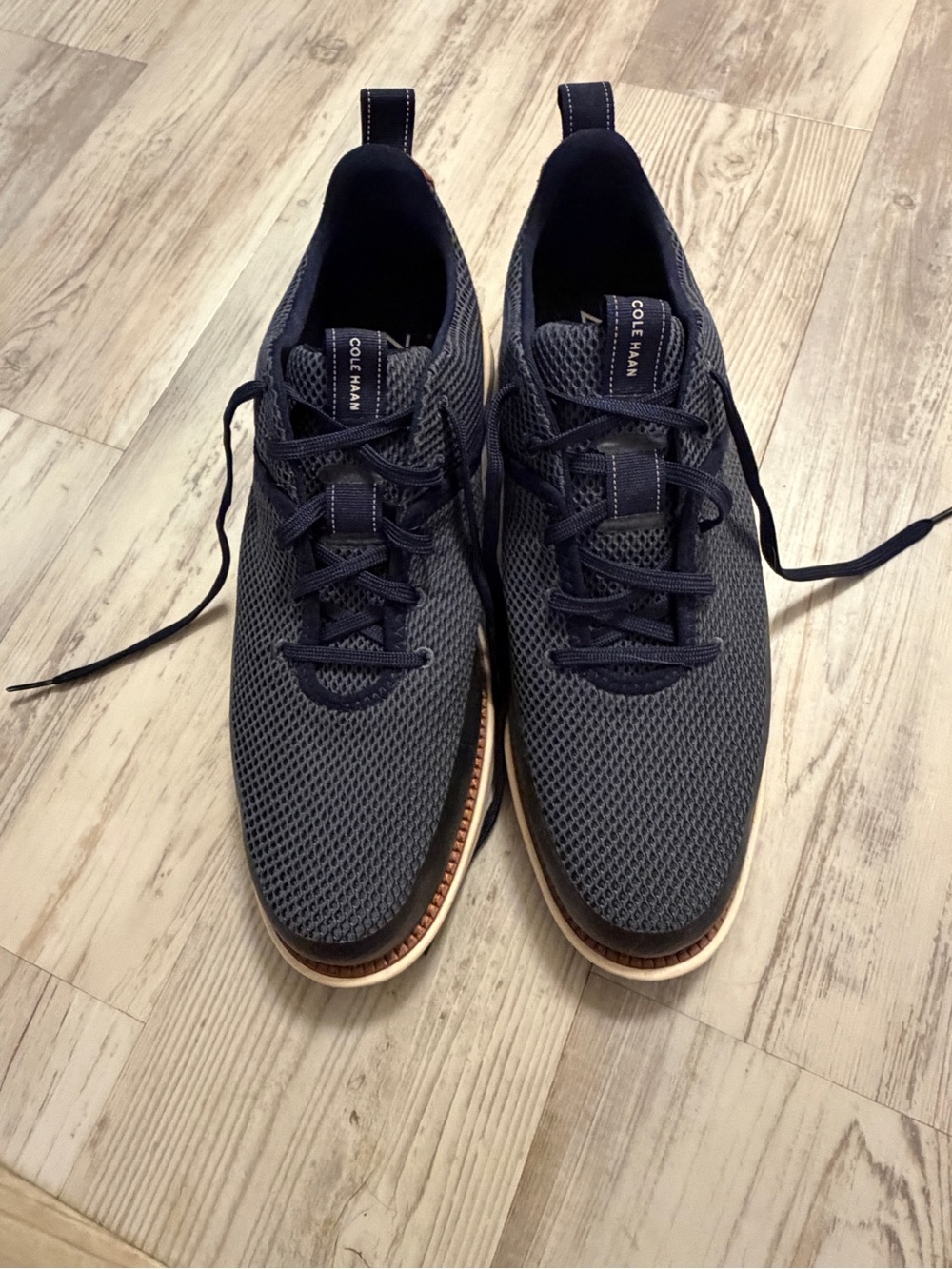 Cole Haan Men's Dark Navy Knit Lace-Up Sneakers with Brown Trim